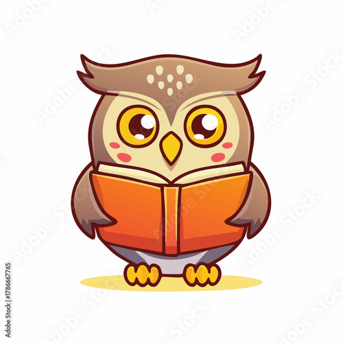 Cute Owl Reading a Book, a Charming Illustration for Learning, Wisdom, and Childhood Education