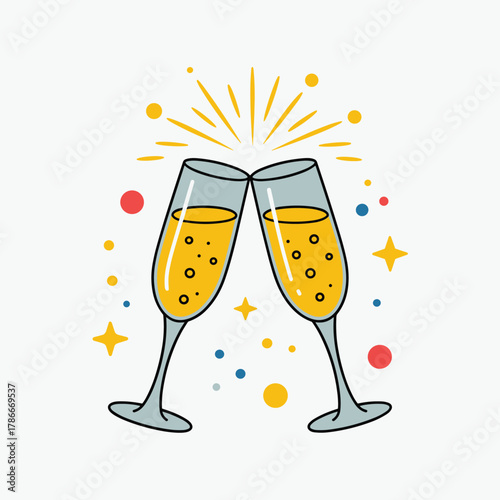 Celebration toast with champagne flutes for special occasions and festive holiday cheers design asset