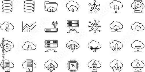 Set of Cloud Computing and Technology Line Icons