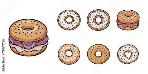 Bagel sandwich, logo design, vector illustration for bakery shop
