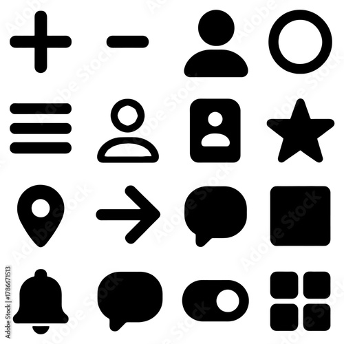 Essential Interface Icons: A comprehensive set of versatile interface icons, designed for clarity and functionality, enhancing user experience with simplicity and precision.