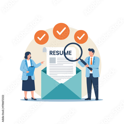 Review candidate resume concept. Business people HR staff review candidate resume email.