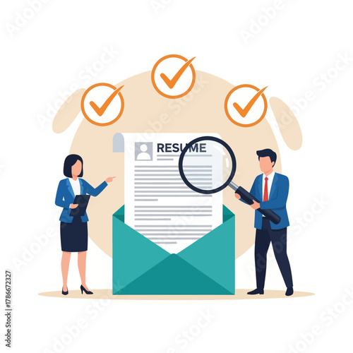 Review candidate resume concept. Business people HR staff review candidate resume email.