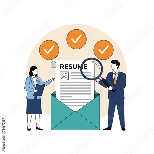 Review candidate resume concept. Business people HR staff review candidate resume email.