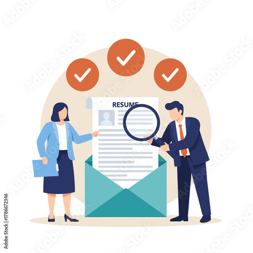 Review candidate resume concept. Business people HR staff review candidate resume email.