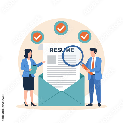 Review candidate resume concept. Business people HR staff review candidate resume email.