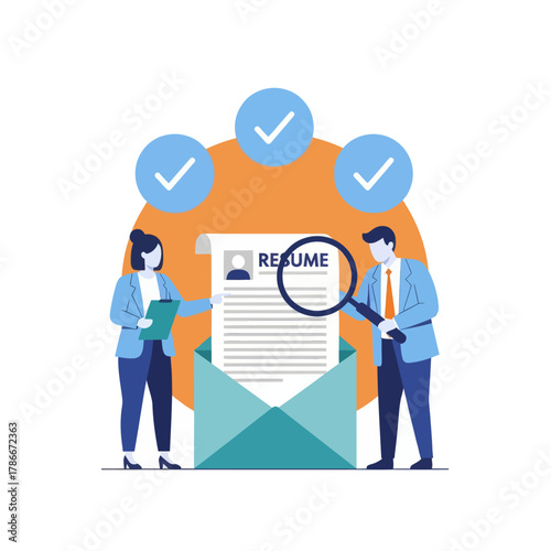 Review candidate resume concept. Business people HR staff review candidate resume email.