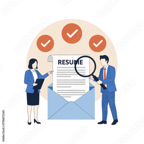 Review candidate resume concept. Business people HR staff review candidate resume email.