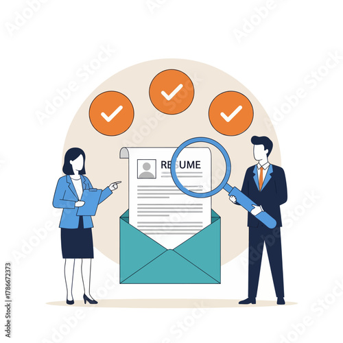 Review candidate resume concept. Business people HR staff review candidate resume email.