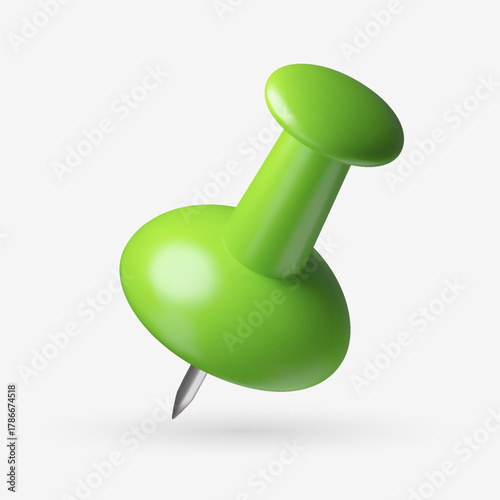 Isolated 3D green pin. Realistic vector element