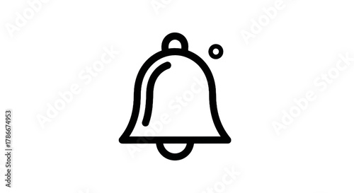 Outline of a bell icon with notification symbol on transparent background