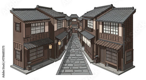 Serene traditional Japanese street with classic architecture illustration