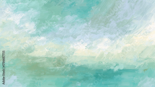 Abstract painting depicting tranquil sea and cloudy sky