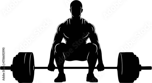 Dynamic silhouette of a powerful athlete engaged in weightlifting, illustrating strength training and dedication within a gym setting, perfect for fitness and wellness designs