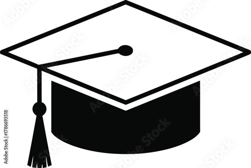 Graduation cap shows academic success with a sleek black mortarboard icon over transparent