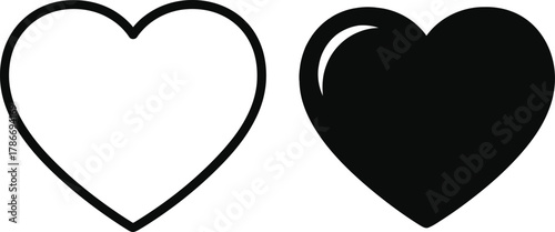 Heart outline and solid heart glyph present a symbol of love on white