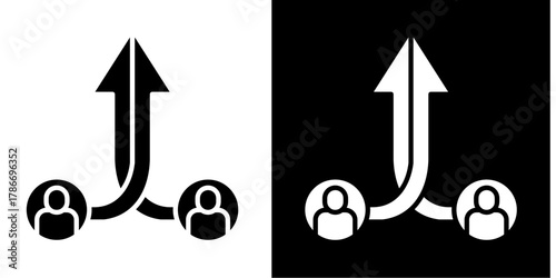 Two Arrows Merging   Icon Set White Style Collection