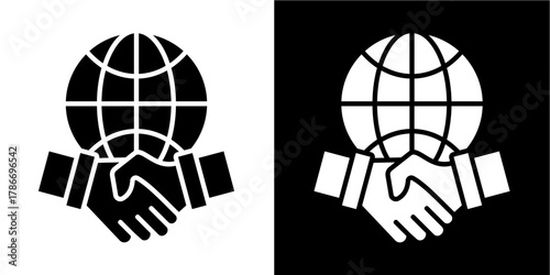 Partnership Handshake Globe   Icon Set White Style Collection
