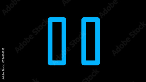 Vibrant Blue Pause Symbol on Black Background. Modern Digital User Interface Icon for Media Playback Control.