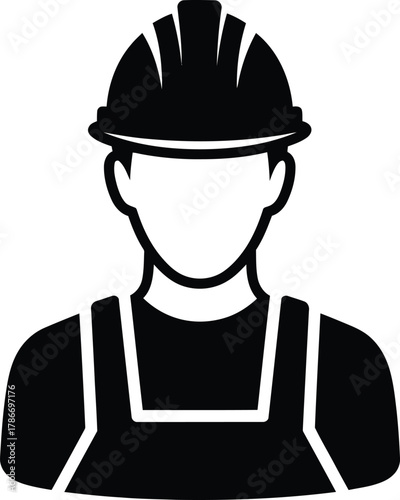 Silhouette showcases a worker in overalls and a hard hat on a transparent background