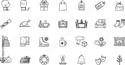 Christmas and Winter Line Icon Set: Holiday Season Elements
