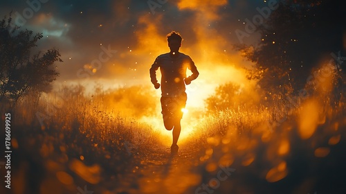 Fototapeta Naklejka Na Ścianę i Meble -  Silhouette of runner at sunset