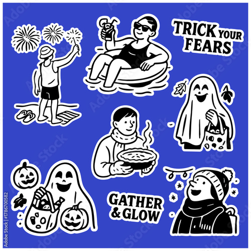 Trick Your Fears Halloween Vector Illustration — Motivational Spooky Characters with Positive Message