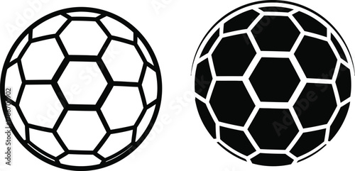 Two soccer balls display simple elegance with their black and white patterns on transparent background