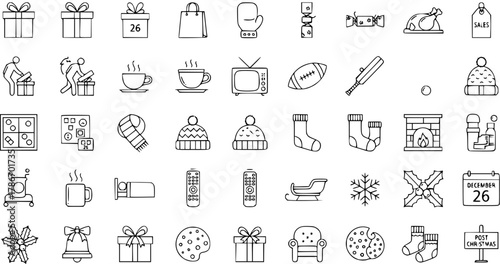 Post-Christmas Season Icon Set: Gifts, Sales, Sports, and Leisure. Perfect for Boxing Day and beyond