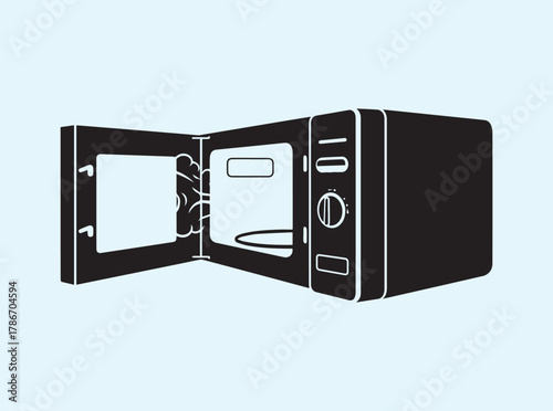Solid Black Silhouette of Microwave with Steam Escaping

