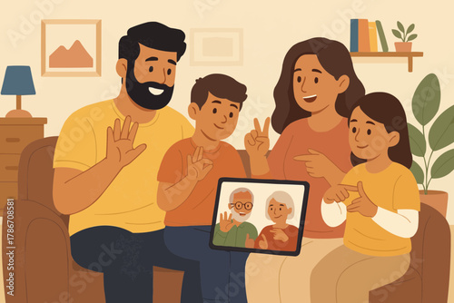 Deaf Family Video Calling Relatives with Seamless Sign Language
