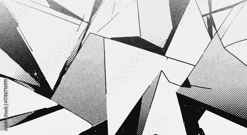 Geometric abstract background with halftone effect and scattered triangles pattern