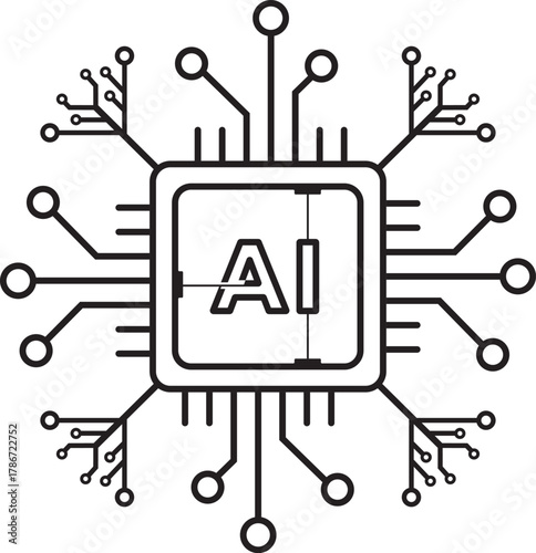 Artificial intelligence chip microprocessor with ai text, modern technology and innovation concept, central processing unit, computer circuit board