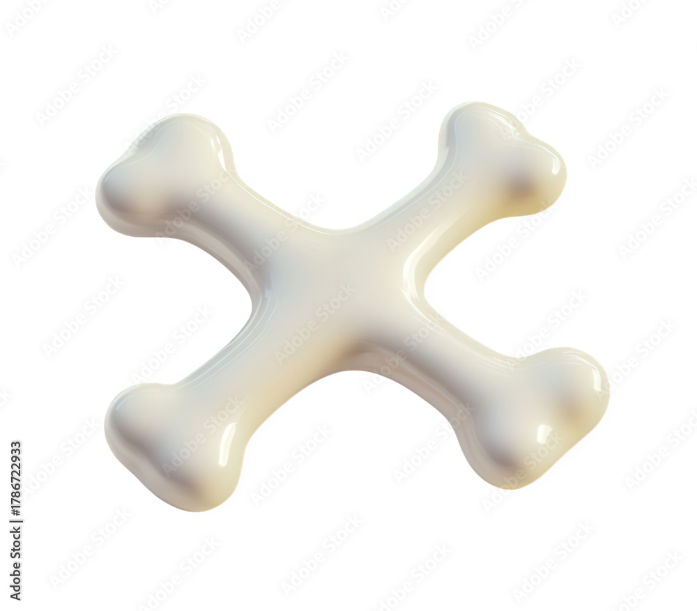 Obraz premium A white boneshaped dog toy isolated on transparent background, featuring a symmetrical cross shape with rounded ends, perfect for chewing and playing