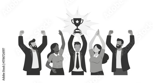 Team Celebrating Victory with Trophy Success and Achievement.