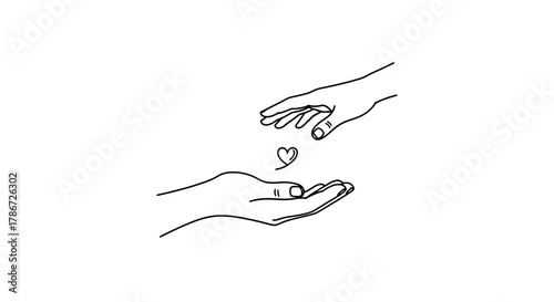 Minimalist Line Art of Hands Giving and Receiving a Heart Symbol.