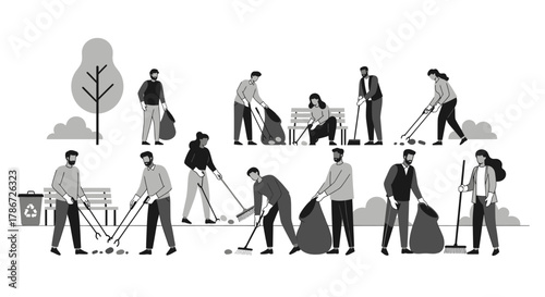 Group of People Cleaning Up Litter in a Park.