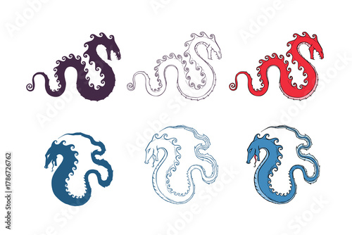 Mythological fantasy dragon symbols collection