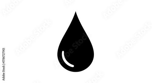 Black ink drop shape symbol representing liquid or fluid isolated on white background