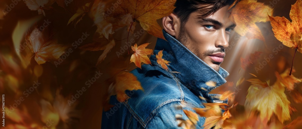Fototapeta premium Effortless elegance: showcasing the ideal fashion and spirit in life. High-end fashion. Subtle hues of life: a joyful man's portrait with a shift in colors and style. Designer fashion.