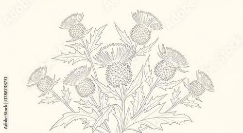 Botanical thistle illustration, detailed vintage drawing and floral design