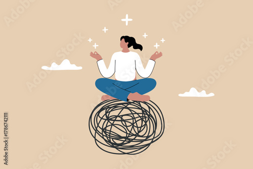 Woman finding inner peace and balance amidst chaos representing mental wellness and meditation as a path to serenity