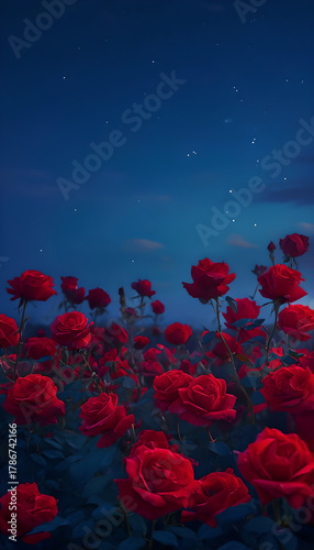 Vibrant Crimson Poppies Glistening in Moonlight: Stunning Floral Scene Under the Ethereal Night Sky