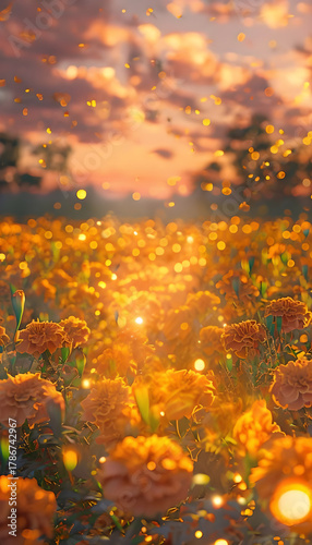 Glorious Golden Blossoms Illuminated by the Radiant Sunset in a Stunning Display of Nature's Beauty