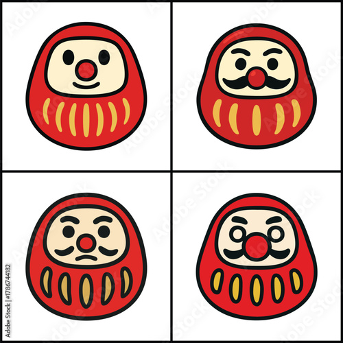 Japanese daruma dolls with transparent background