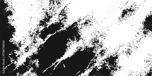 Grungy black and white ink vector illustration of a bear silhouette with paint splatters, texture, and a dirty splatter frame border design