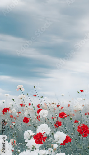 Gentle White Poppies Swaying Under the Breeze in a Peaceful and Serene Garden Landscape Beauty Photography Scene