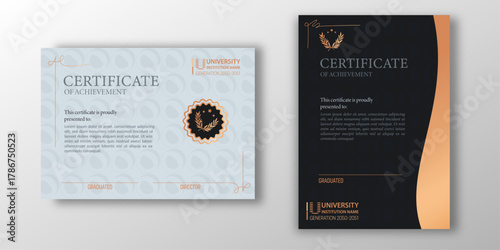 Certificate Moonstruck // Modern Elegant Certificate Template — Luxury Black and Copper Diploma Design for Corporate or Academic Use (A4 & US Letter) 
Minimalist geometric and clean typograph