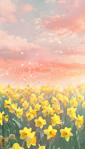 Gorgeous Yellow Daffodils Awash in the Soft Glow of Early Morning Light - Spectacular Floral Dawn Delight