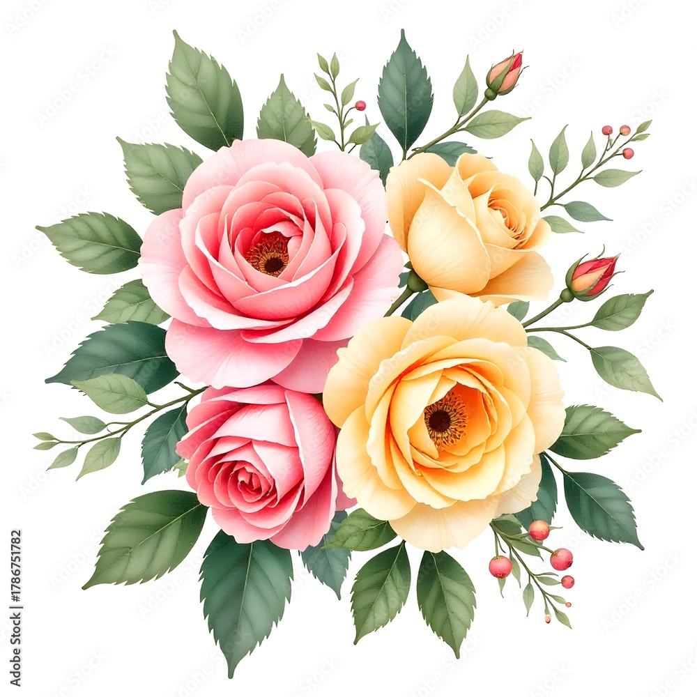 Fototapeta premium Pink rose bouquet on white background